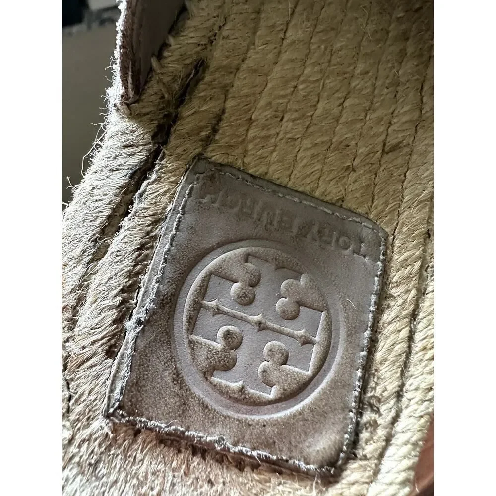 TORY BURCH Women's Max Suede Espadrille Mule Slides Taupe Size 7.5
